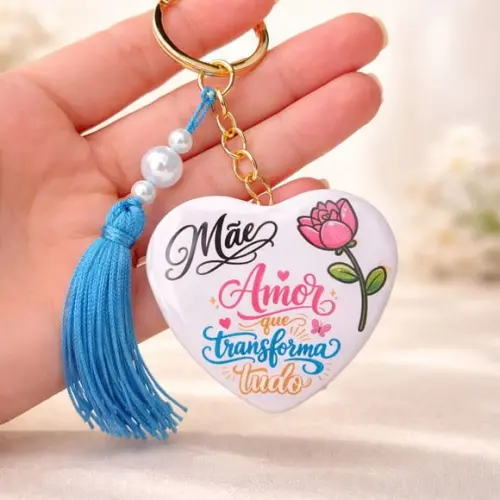 Chaveiro Dia das Mães Coração com Tassel e Pérolas com Card (