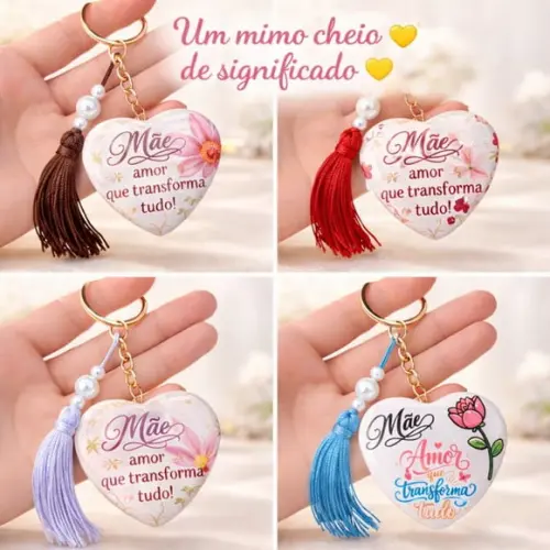 Chaveiro Dia das Mães Coração com Tassel e Pérolas com Card (Fazermos qualquer tema)