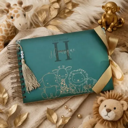 Livro do Bebê Safari Luxo Personalizado A5 Horizontal (Qualquer tema)