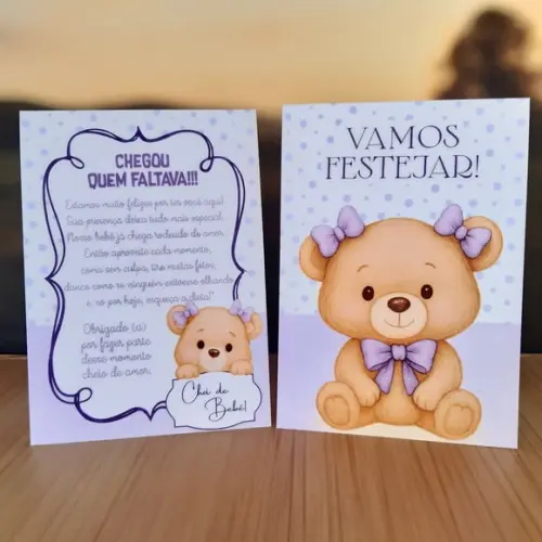 Plaquinha de Mesa Chá de Bebê Lilás Kit 10 Personalizada