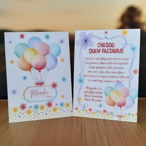 Plaquinha de Mesa Flores e Balões Kit 10 Personalizada