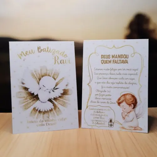 Plaquinha de Mesa Batizado Dourado Kit 10 Personalizada