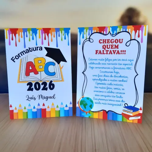 Plaquinha de Mesa Formatura ABC Kit 10 Personalizada