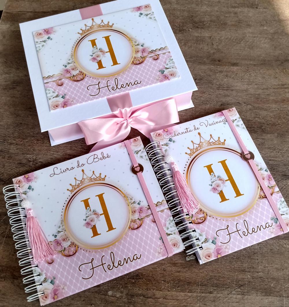 Kit Livro do Bebê, Caderneta de Vacina e Caixa Personalizada