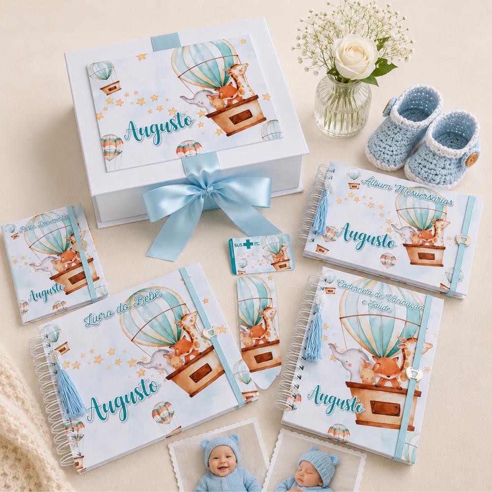 Kit Maternidade Livro do Bebê Animais Baloeiros