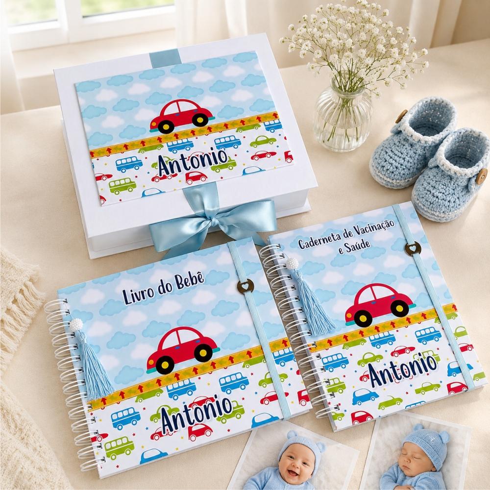 Kit Livro do Bebê, Caderneta de Vacina e Caixa Personalizada