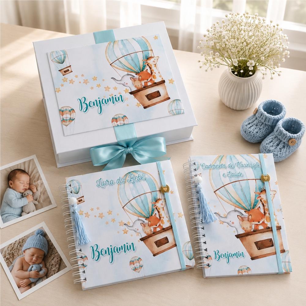 Kit Livro do Bebê, Caderneta de Vacina e Caixa Personalizada