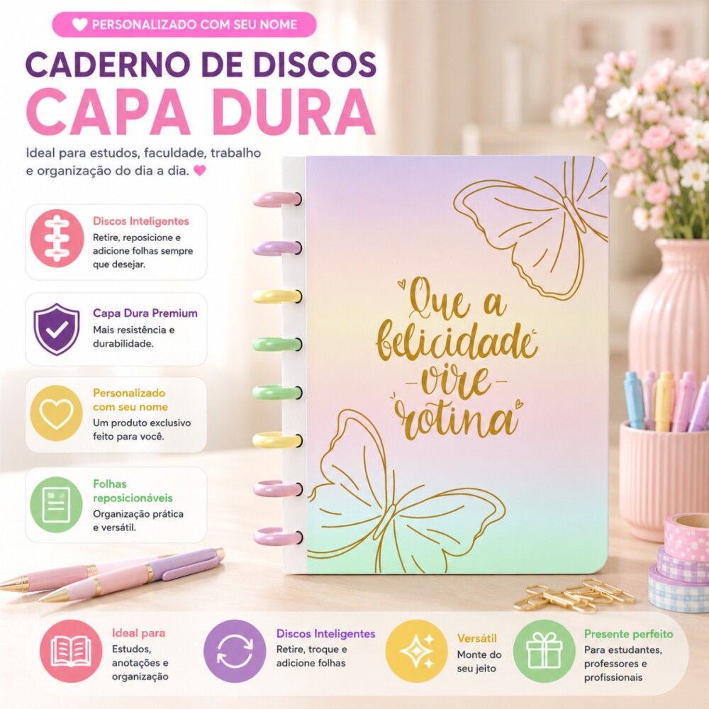 Caderno de Discos A5 Personalizado com Nome Capa Dura