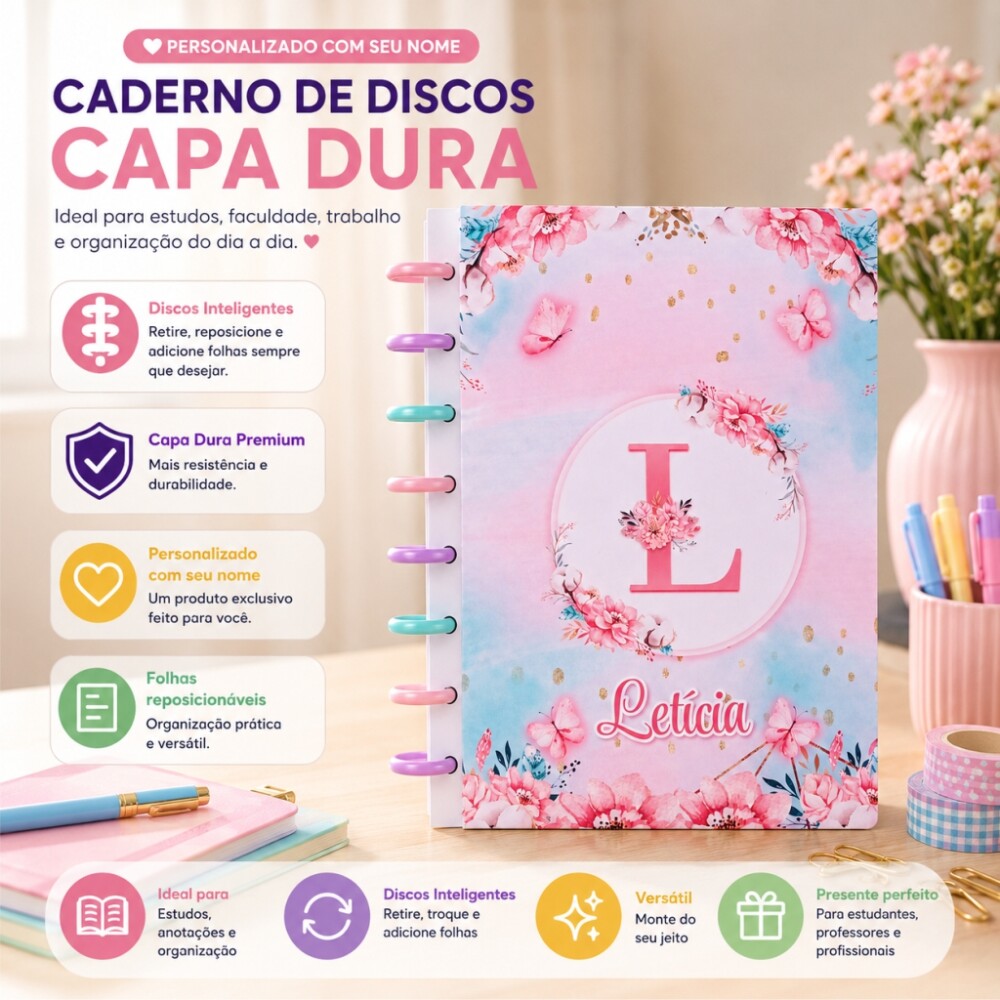 Caderno de Discos A5 Personalizado com Nome Capa Dura