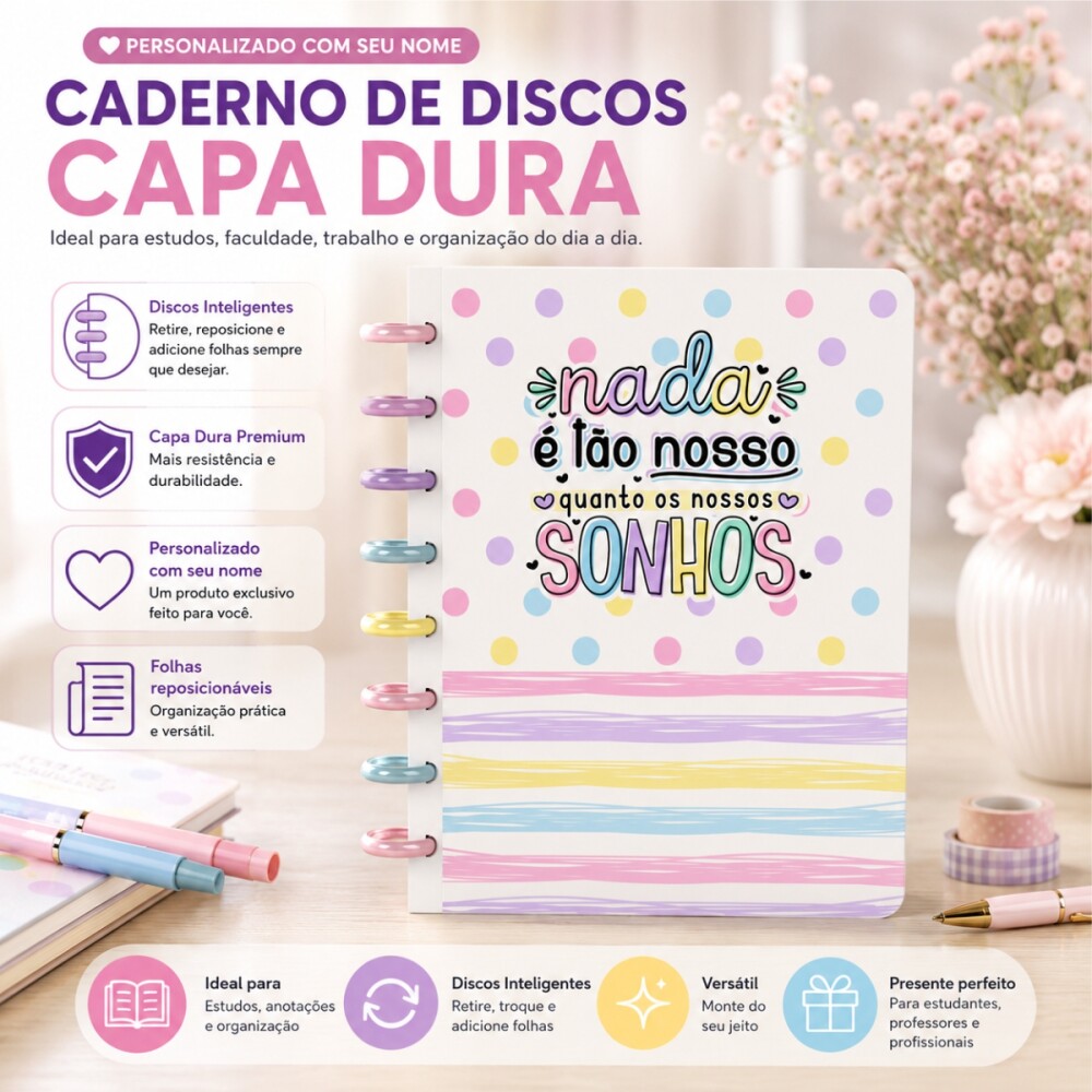 Caderno de Discos A5 Personalizado com Nome Capa Dura