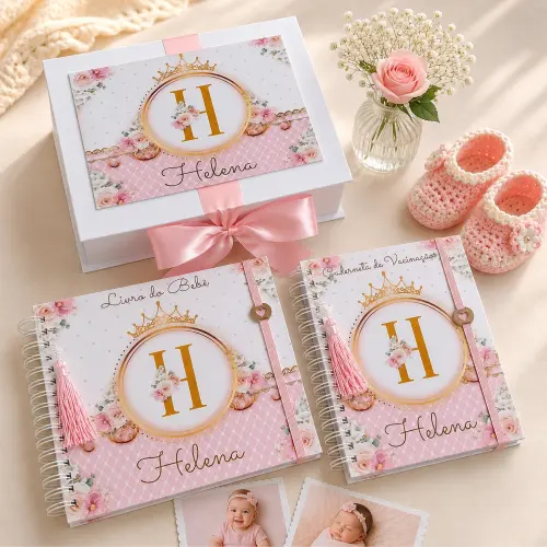 Kit Livro do Bebê, Caderneta de Vacina e Caixa Personalizada