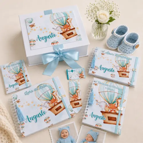 Kit Maternidade Livro do Bebê Animais Baloeiros