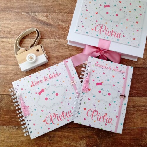 Kit Livro Do Bebê, Caderneta De Vacinação, Porta Documentos e Caixa personalizada