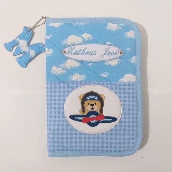 Porta carteira de vacina urso aviador com ziper