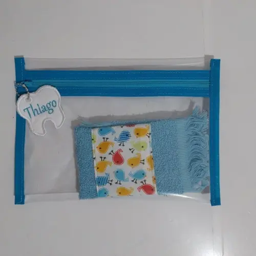 Necessaire Cristal Higiene Bucal com Tag e Toalhinha