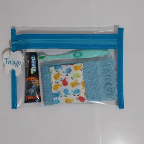 Necessaire Cristal Higiene Bucal com Tag e Toalhinha