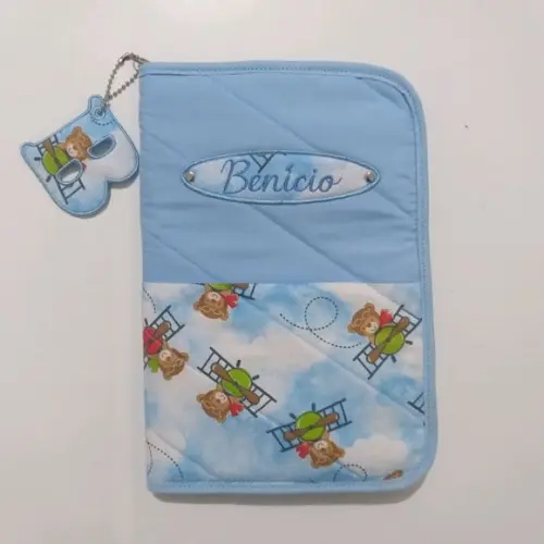 Porta carteira de vacina urso aviador com ziper