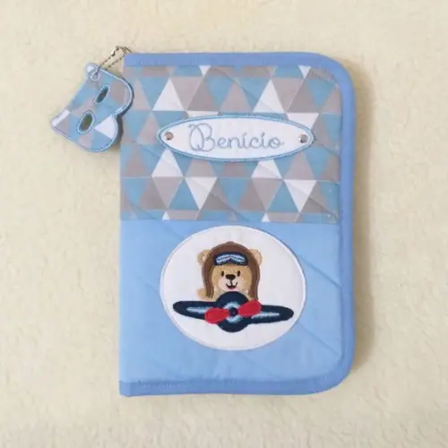 Porta carteira de vacina urso aviador com ziper