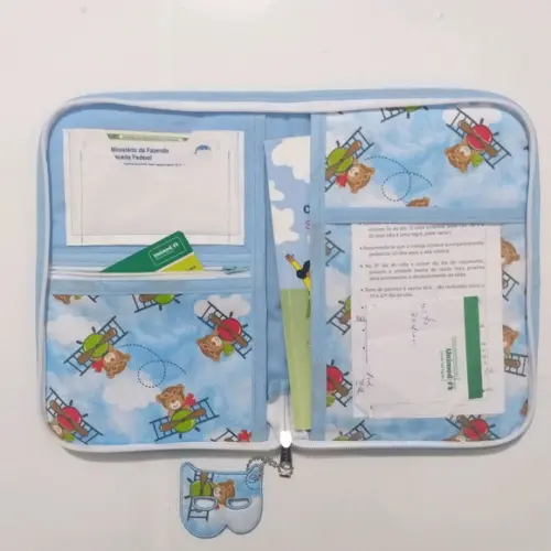 Porta carteira de vacina urso aviador com ziper