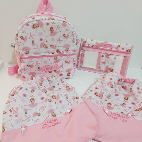 Kit creche escola personalizado limpinha sujinha higiene bucal mochila 5 Peças bailarina ref47