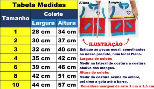 Colete Patrulheiro Personalizado Tabela 06 a 10 Anos