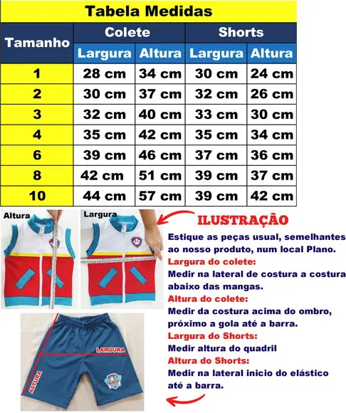 Conjunto Patrulheiro Personalizado Tabela 02 a 04 Anos