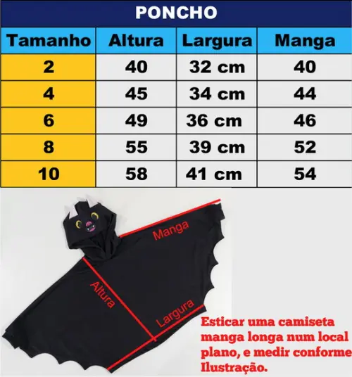 Fantasia Morcego Poncho Infantil