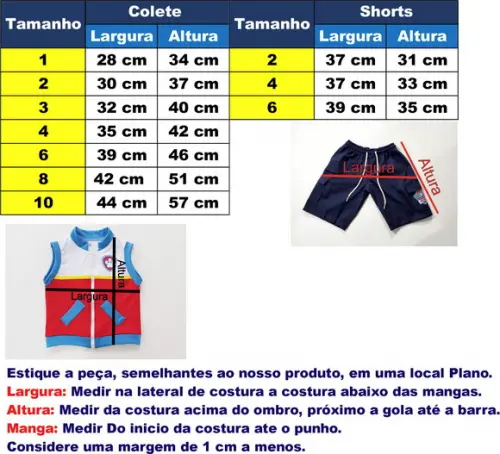 Fantasia Patrulha Canina - 3 Peças Tabela do 01 ao 04 Anos