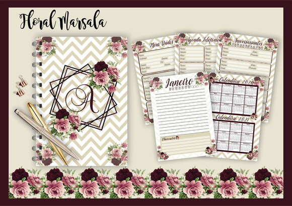 Planner Floral Marsala - Arquivo Digital