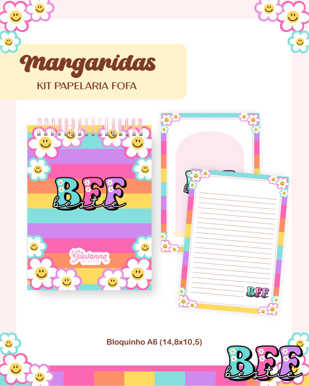 Diário e Bloquinho Margaridas BFF PDF PNG Arquivo Digital