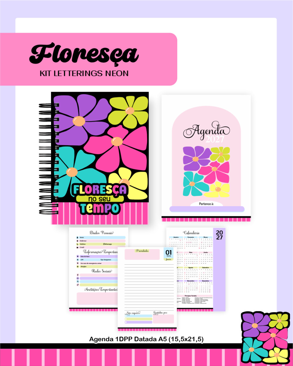 Agenda Escolar Floresça 2027 Arquivo Digital PDF PNG