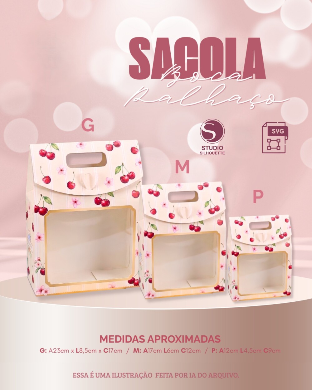 Molde Sacola Boca de Palhaço P M G Arquivo de Corte