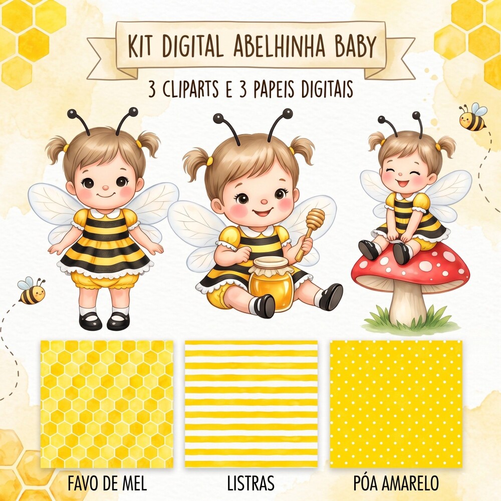 Kit Elementos Abelhinha Baby PNG Arquivo Digital