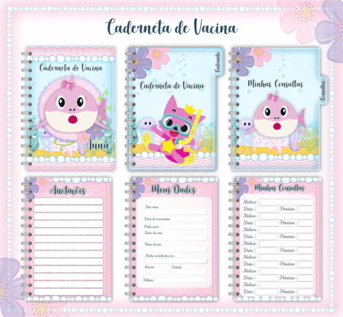 Caderneta de Vacina Baby Shark Menina - Arquivo Digital