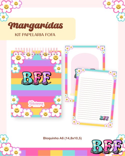 Diário e Bloquinho Margaridas BFF PDF PNG Arquivo Digital