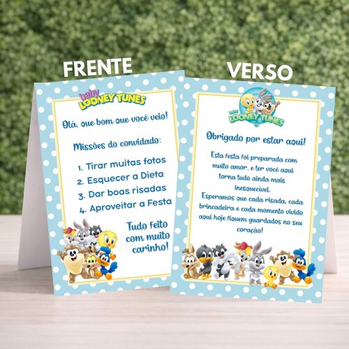 Plaquinha de Mesa Baby Looney Tunes PDF Que Bom Que Você Veio Arquivo Digital
