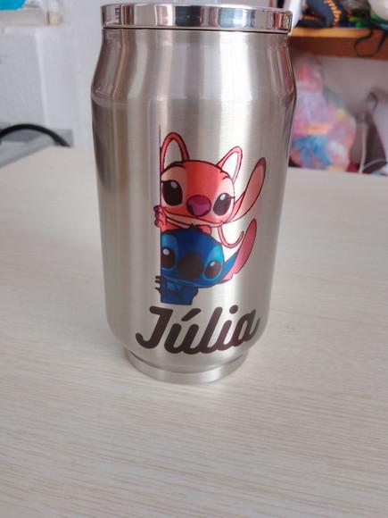 Lata Térmica Metal Prata Personalizada com Tampa 300ml