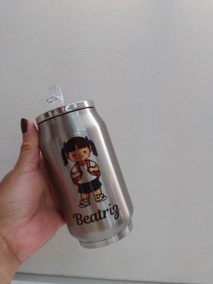 Lata Térmica Metal Prata Personalizada com Tampa 300ml