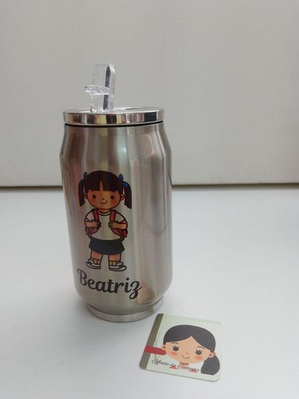 Lata Térmica Metal Prata Personalizada com Tampa 300ml
