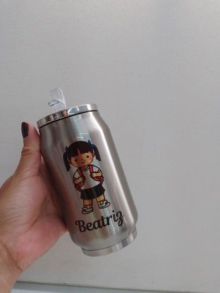 Lata Térmica Metal Prata Personalizada com Tampa 300ml