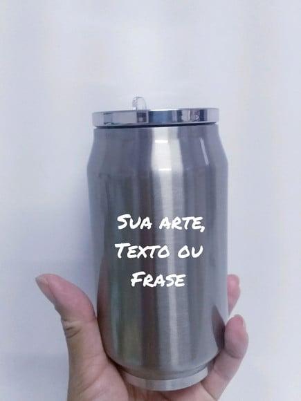 Lata Térmica Metal Prata Personalizada com Tampa 300ml