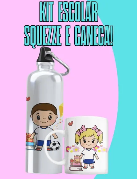 Kit Escolar Squeeze e Caneca Polímero (plástico)