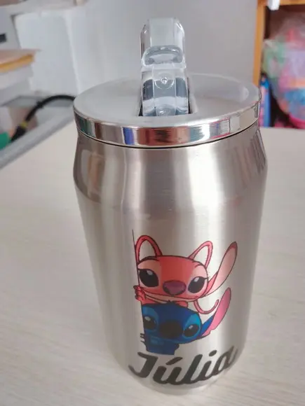 Lata Térmica Metal Prata Personalizada com Tampa 300ml