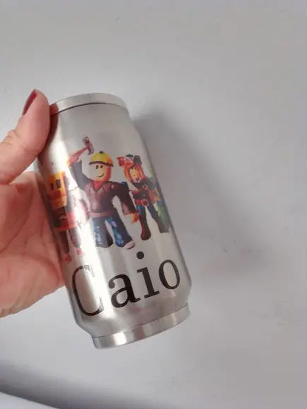 Lata Térmica Metal Prata Personalizada com Tampa 300ml