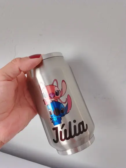 Lata Térmica Metal Prata Personalizada com Tampa 300ml