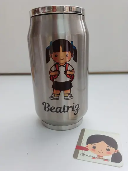 Lata Térmica Metal Prata Personalizada com Tampa 300ml