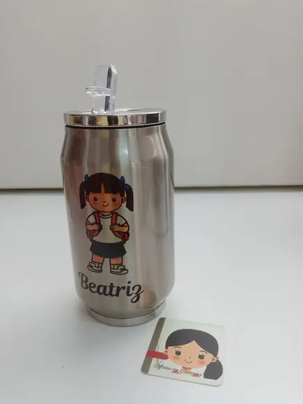 Lata Térmica Metal Prata Personalizada com Tampa 300ml