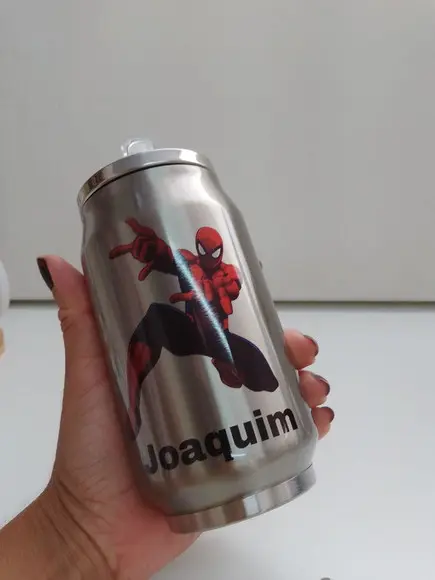 Lata Térmica Metal Prata Personalizada com Tampa 300ml