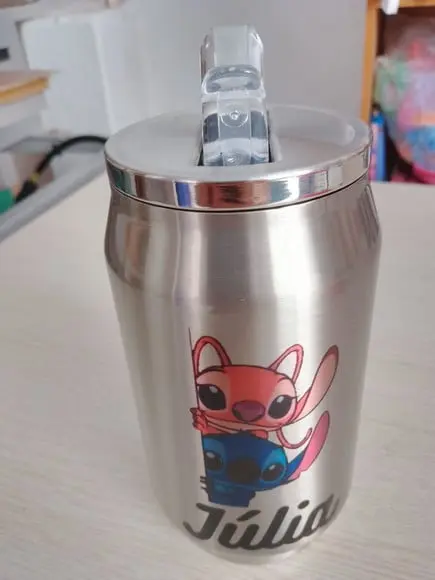 Lata Térmica Metal Prata Personalizada com Tampa 300ml