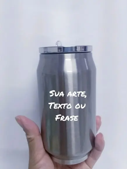 Lata Térmica Metal Prata Personalizada com Tampa 300ml